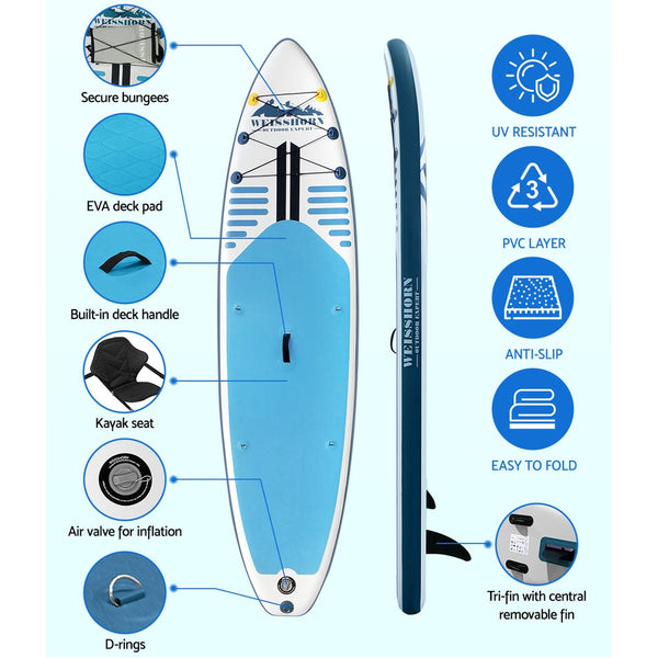 Weisshorn Stand Up Paddle Board Inflatable SUP Surfboard Paddleboard Kayak 10FT Weisshorn