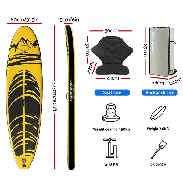Weisshorn Stand Up Paddle Board Inflatable Kayak SUP Surfboard Paddleboard 10FT Weisshorn