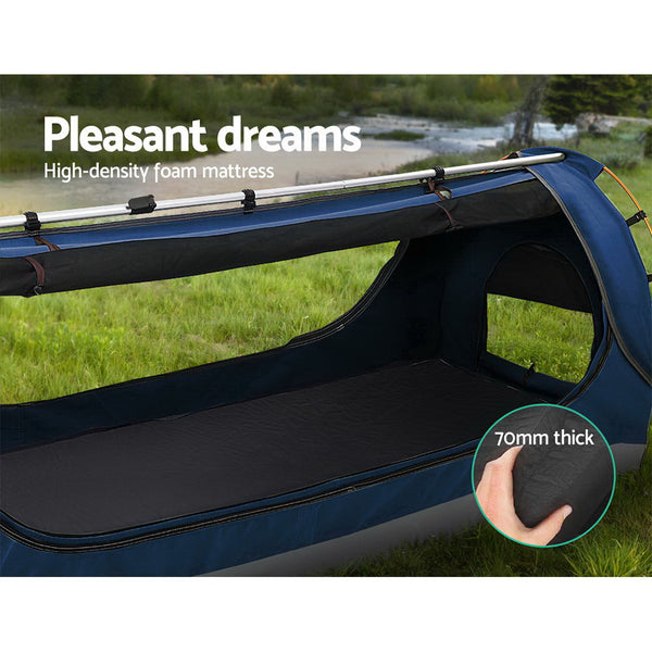 Weisshorn Double Swag Camping Swags Canvas Free Standing Dome Tent Dark Blue with 7CM Mattress freeshipping - Awezingly