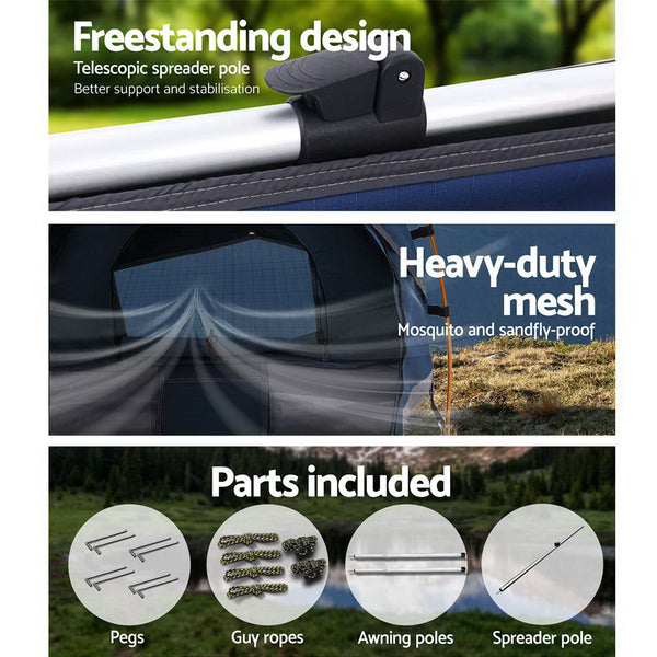 Weisshorn Double Swag Camping Swags Canvas Free Standing Dome Tent Dark Blue with 7CM Mattress freeshipping - Awezingly