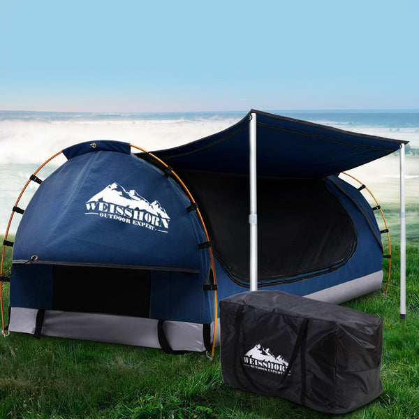 Weisshorn Double Swag Camping Swags Canvas Free Standing Dome Tent Dark Blue with 7CM Mattress freeshipping - Awezingly