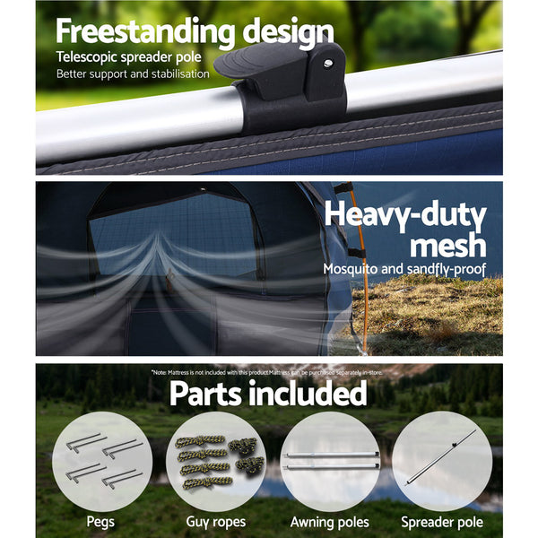 Weisshorn Double Swag Camping Swags Canvas Free Standing Dome Tent Dark Blue freeshipping - Awezingly