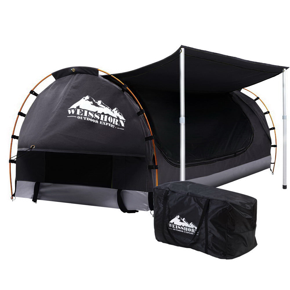 Weisshorn Double Swag Camping Swags Canvas Free Standing Dome Tent Dark Grey with 7CM Mattress freeshipping - Awezingly