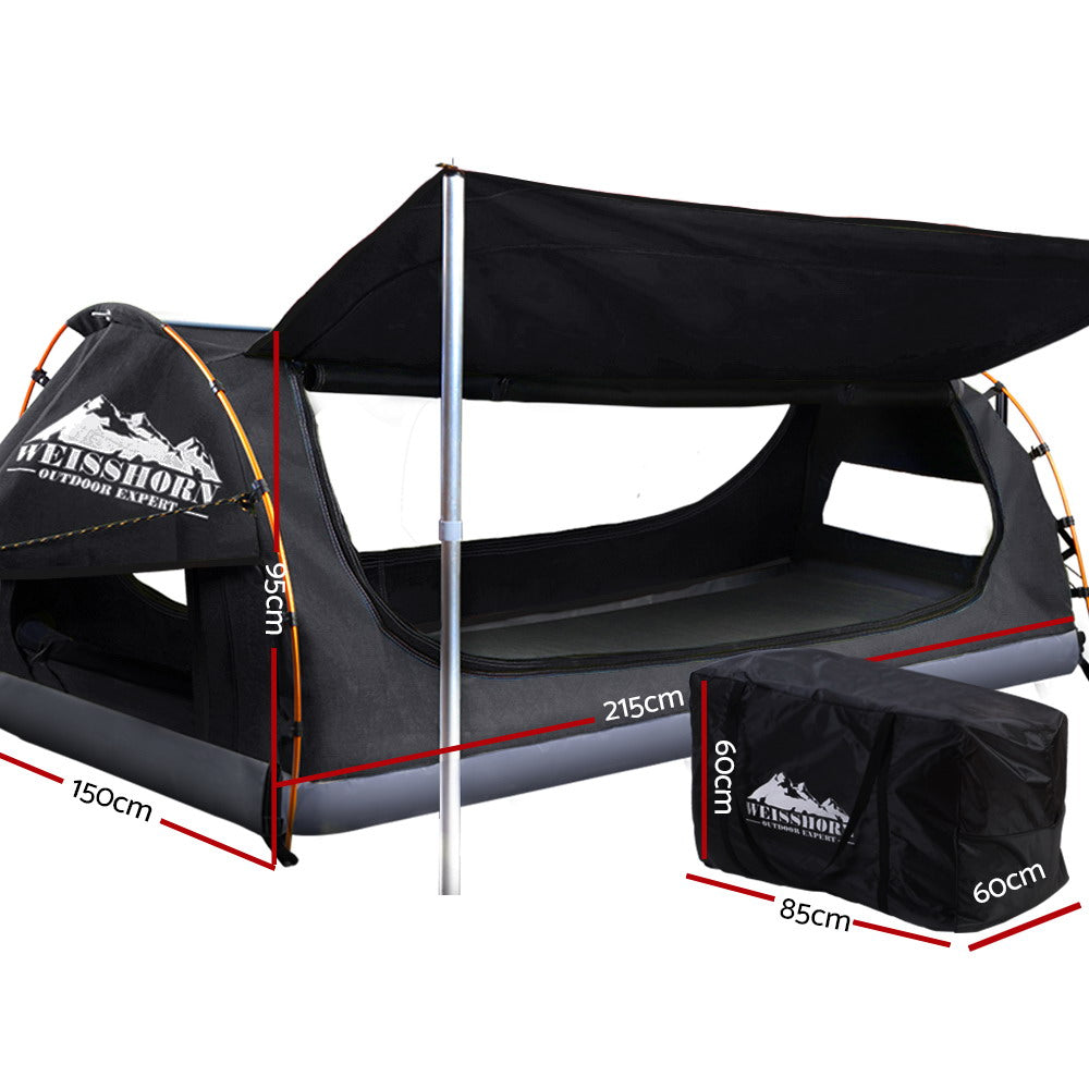 Weisshorn Double Swag Camping Swags Canvas Free Standing Dome Tent Dark Grey with 7CM Mattress freeshipping - Awezingly