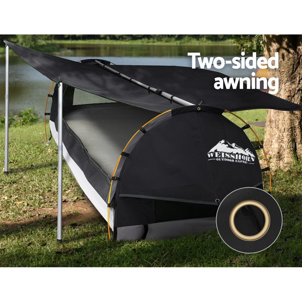 Weisshorn Double Swag Camping Swags Canvas Free Standing Dome Tent Dark Grey with 7CM Mattress freeshipping - Awezingly