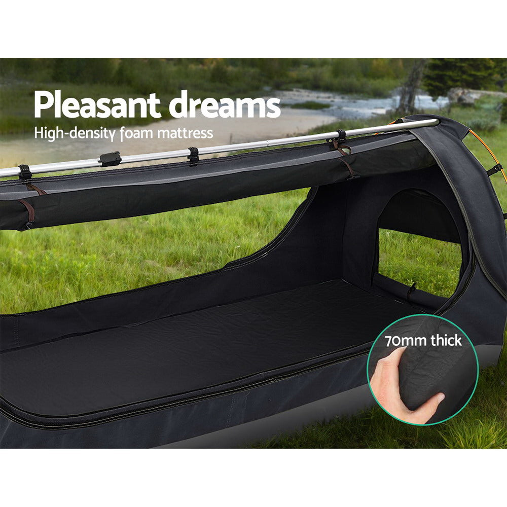 Weisshorn Double Swag Camping Swags Canvas Free Standing Dome Tent Dark Grey with 7CM Mattress freeshipping - Awezingly