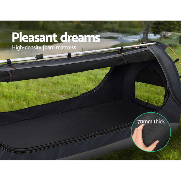 Weisshorn Double Swag Camping Swags Canvas Free Standing Dome Tent Dark Grey with 7CM Mattress freeshipping - Awezingly