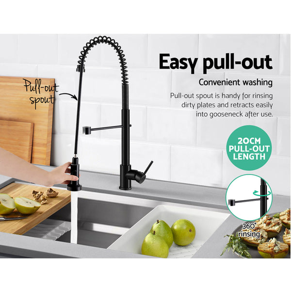 Cefito Pull Out Kitchen Tap Mixer Basin Taps Faucet Vanity Sink Swivel Brass WEL In Black freeshipping - Awezingly