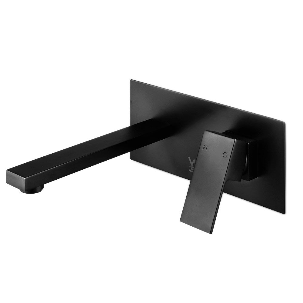 Cefito WELS Bathroom Tap Wall Square Black Basin Mixer Taps Vanity Brass Faucet Cefito