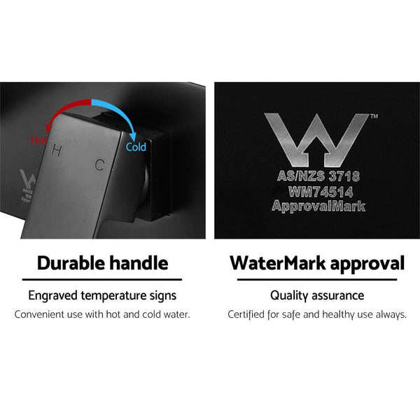 Cefito WELS Bathroom Tap Wall Square Black Basin Mixer Taps Vanity Brass Faucet Cefito