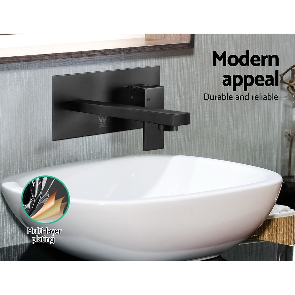 Cefito WELS Bathroom Tap Wall Square Black Basin Mixer Taps Vanity Brass Faucet Cefito
