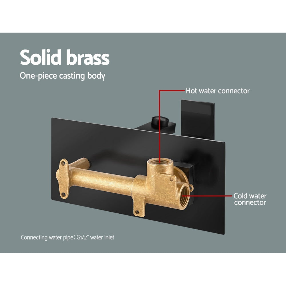 Cefito WELS Bathroom Tap Wall Square Black Basin Mixer Taps Vanity Brass Faucet Cefito