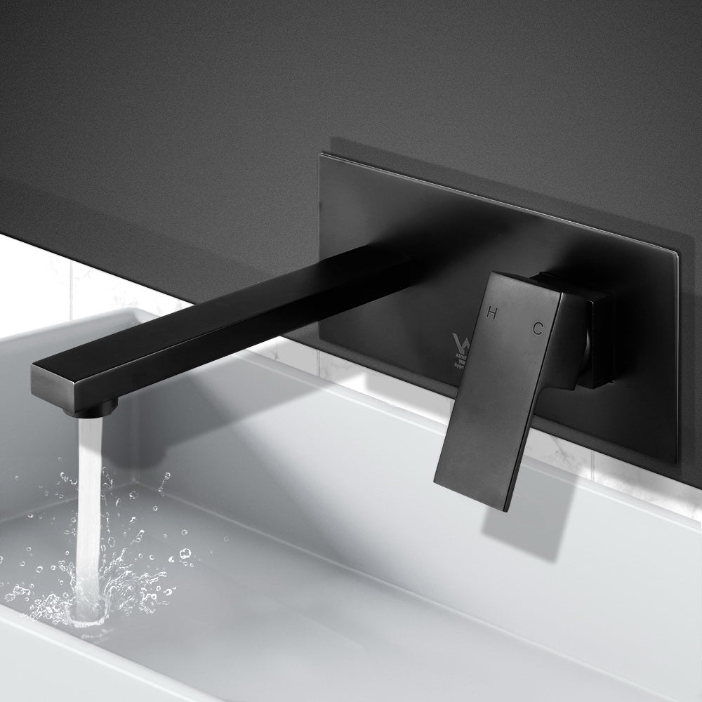 Cefito WELS Bathroom Tap Wall Square Black Basin Mixer Taps Vanity Brass Faucet Cefito