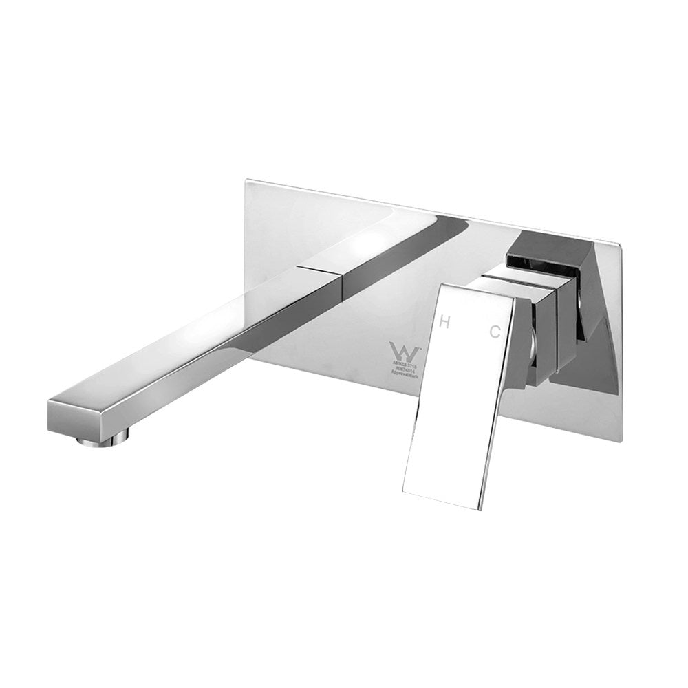 Cefito WELS Bathroom Tap Wall Square Silver Basin Mixer Taps Vanity Brass Faucet Cefito