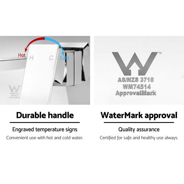 Cefito WELS Bathroom Tap Wall Square Silver Basin Mixer Taps Vanity Brass Faucet Cefito