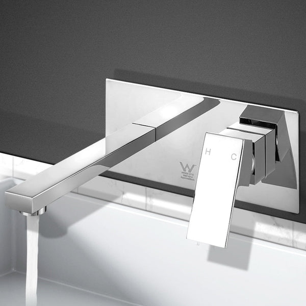 Cefito WELS Bathroom Tap Wall Square Silver Basin Mixer Taps Vanity Brass Faucet Cefito