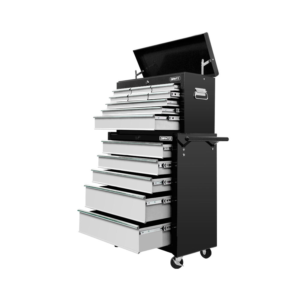 Giantz 14 Drawers Toolbox Trolley Storage Box - Black & Silver Giantz