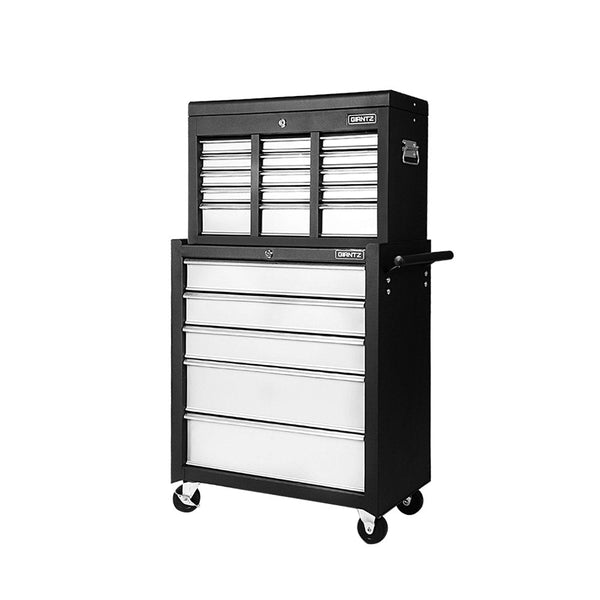 Giantz 14 Drawers Toolbox Trolley Storage Box - Black & Silver Giantz