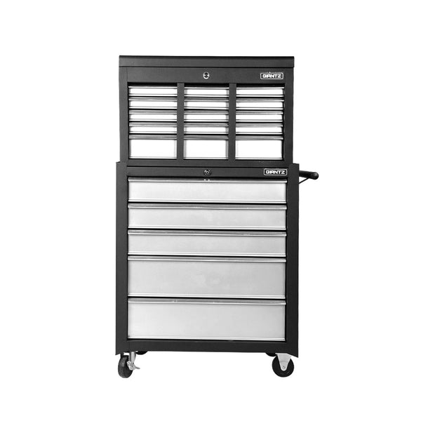 Giantz 14 Drawers Toolbox Trolley Storage Box - Black & Silver Giantz