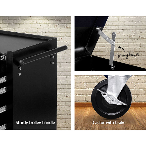 Giantz 14 Drawers Toolbox Trolley Storage Box - Black & Silver Giantz