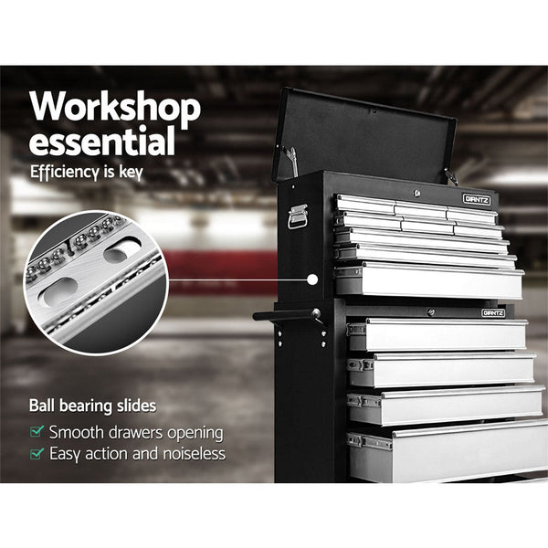 Giantz 14 Drawers Toolbox Trolley Storage Box - Black & Silver Giantz