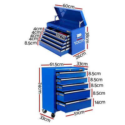 Giantz 14 Drawers Toolbox Trolley Storage Box - Blue