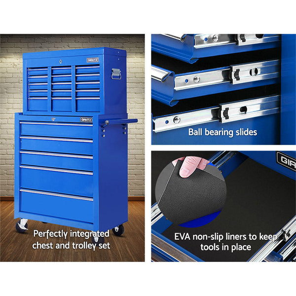 Giantz 14 Drawers Toolbox Trolley Storage Box - Blue Giantz