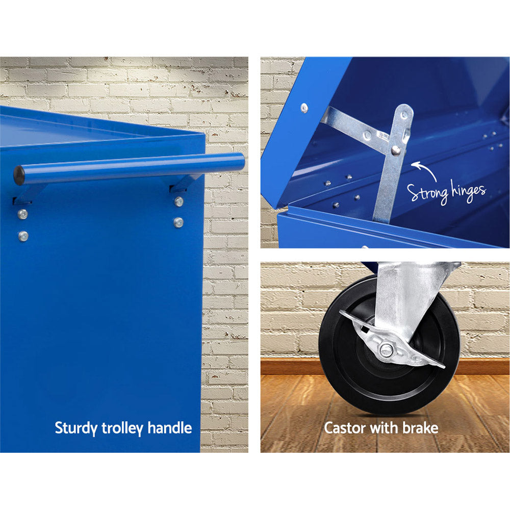 Giantz 14 Drawers Toolbox Trolley Storage Box - Blue Giantz