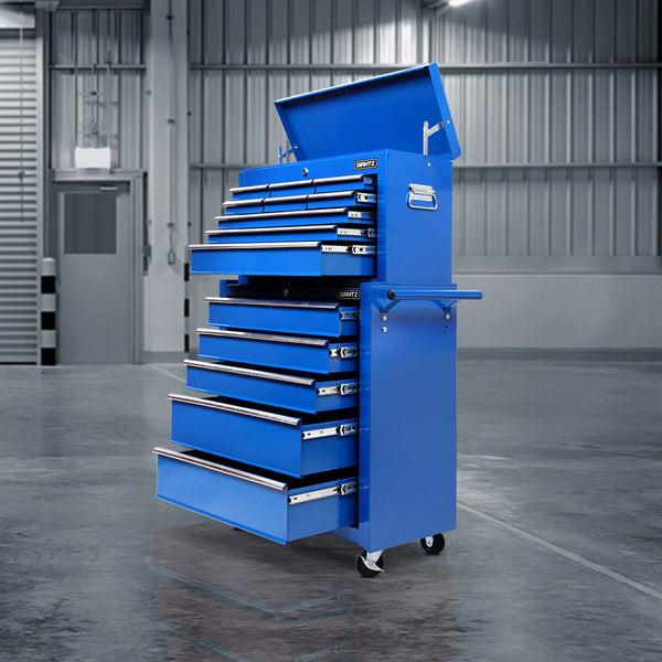 Giantz 14 Drawers Toolbox Trolley Storage Box - Blue Giantz