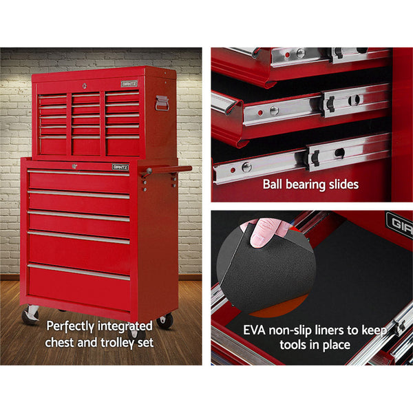 Giantz 14 Drawers Toolbox Trolley Storage Box - Red Giantz