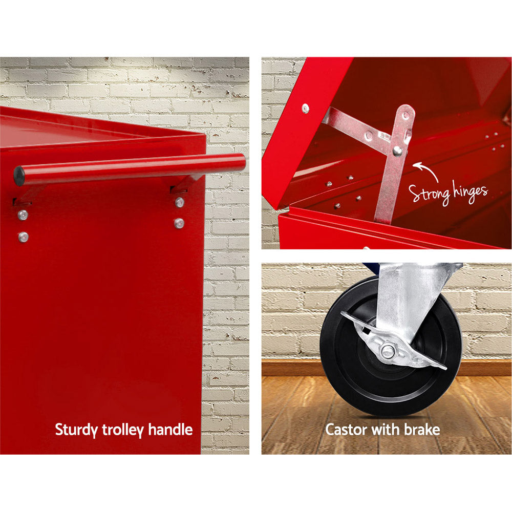 Giantz 14 Drawers Toolbox Trolley Storage Box - Red Giantz