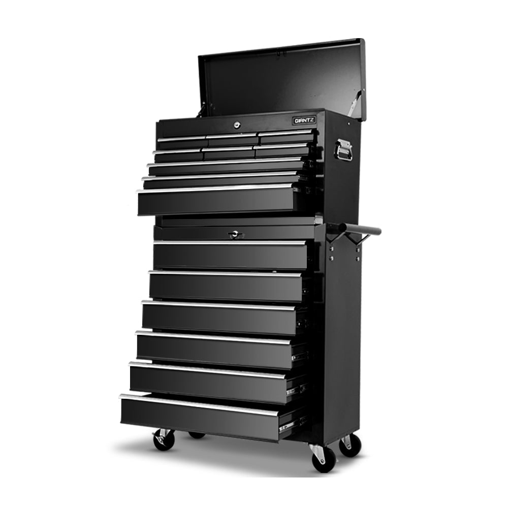 Giantz 15 Drawers Tool Box Chest Trolley Cabinet Garage Storage Boxes Organizer Black Giantz