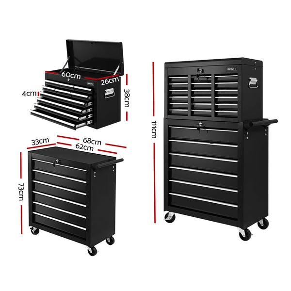 Giantz Tool Box Chest Trolley 16 Drawers Cabinet Cart Garage Toolbox Black freeshipping - Awezingly