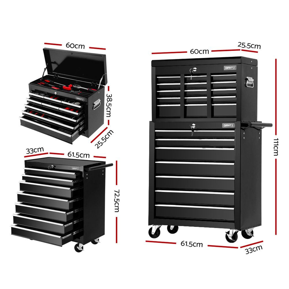 Giantz Tool Chest and Trolley Box Cabinet 16 Drawers Cart Garage Storage Black freeshipping - Awezingly