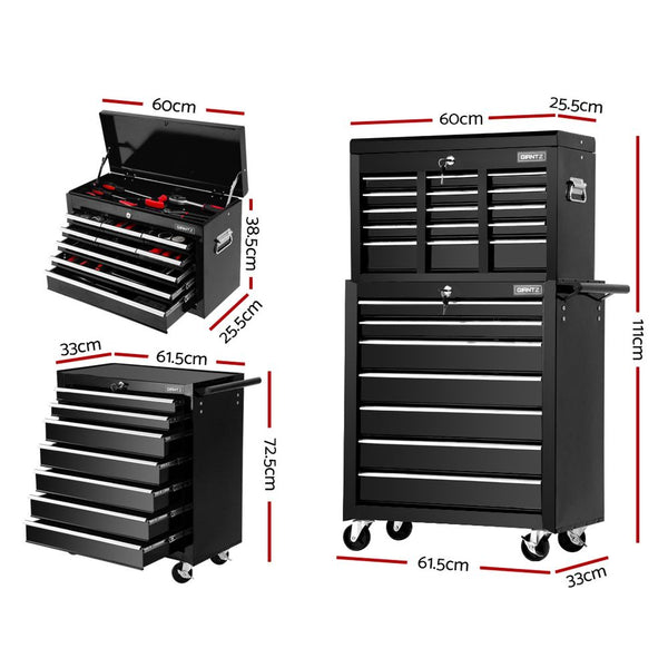 Giantz Tool Chest and Trolley Box Cabinet 16 Drawers Cart Garage Storage Black freeshipping - Awezingly