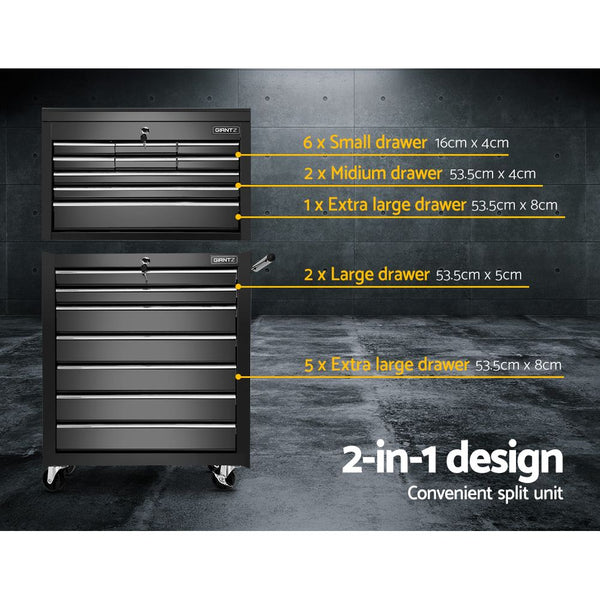 Giantz Tool Chest and Trolley Box Cabinet 16 Drawers Cart Garage Storage Black freeshipping - Awezingly