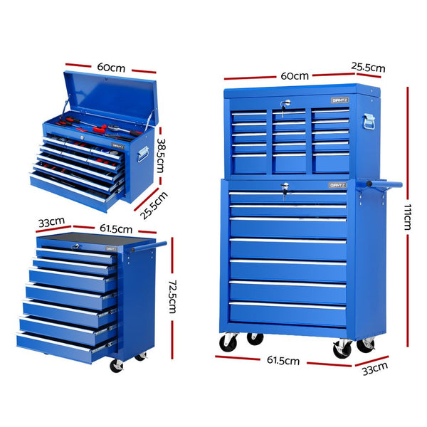 Giantz Tool Chest and Trolley Box Cabinet 16 Drawers Cart Garage Storage Blue freeshipping - Awezingly