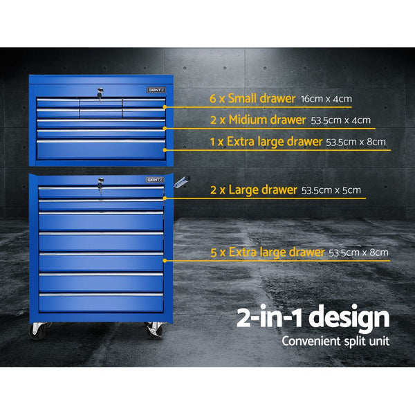 Giantz Tool Chest and Trolley Box Cabinet 16 Drawers Cart Garage Storage Blue freeshipping - Awezingly