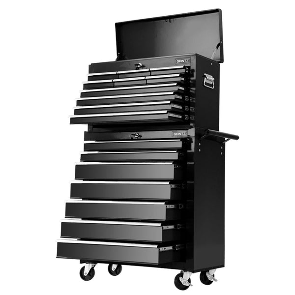 Giantz 17 Drawers Tool Box Trolley Chest Cabinet Cart Garage Mechanic Toolbox Black freeshipping - Awezingly