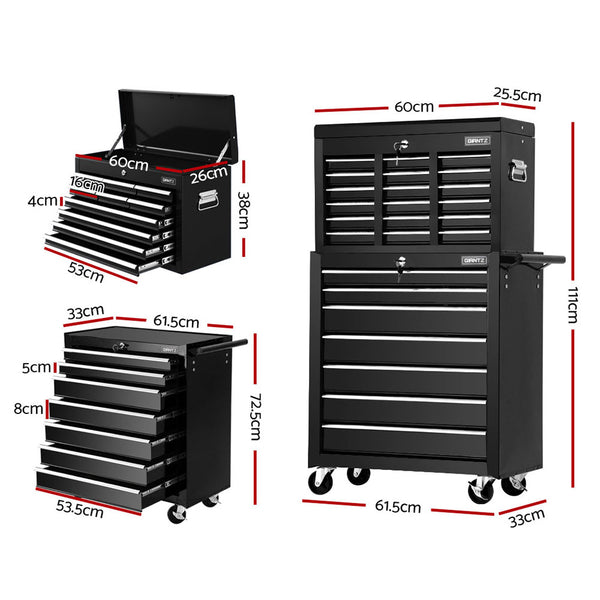 Giantz 17 Drawers Tool Box Trolley Chest Cabinet Cart Garage Mechanic Toolbox Black freeshipping - Awezingly