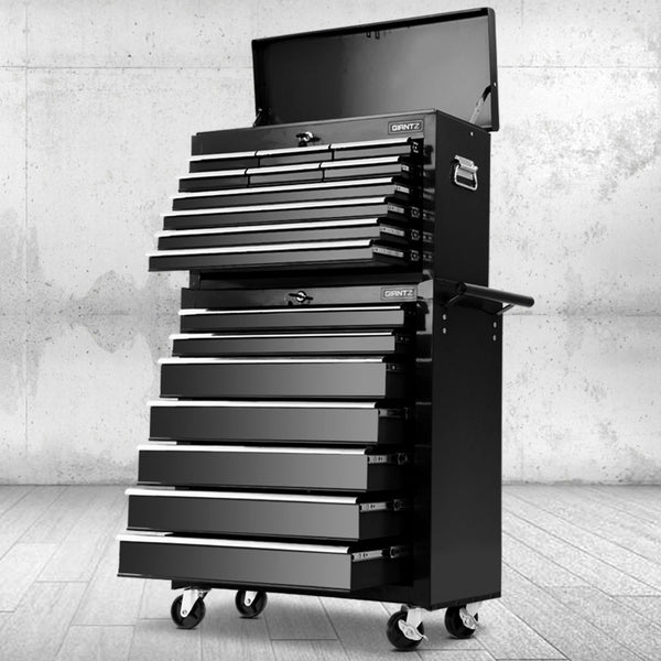 Giantz 17 Drawers Tool Box Trolley Chest Cabinet Cart Garage Mechanic Toolbox Black freeshipping - Awezingly