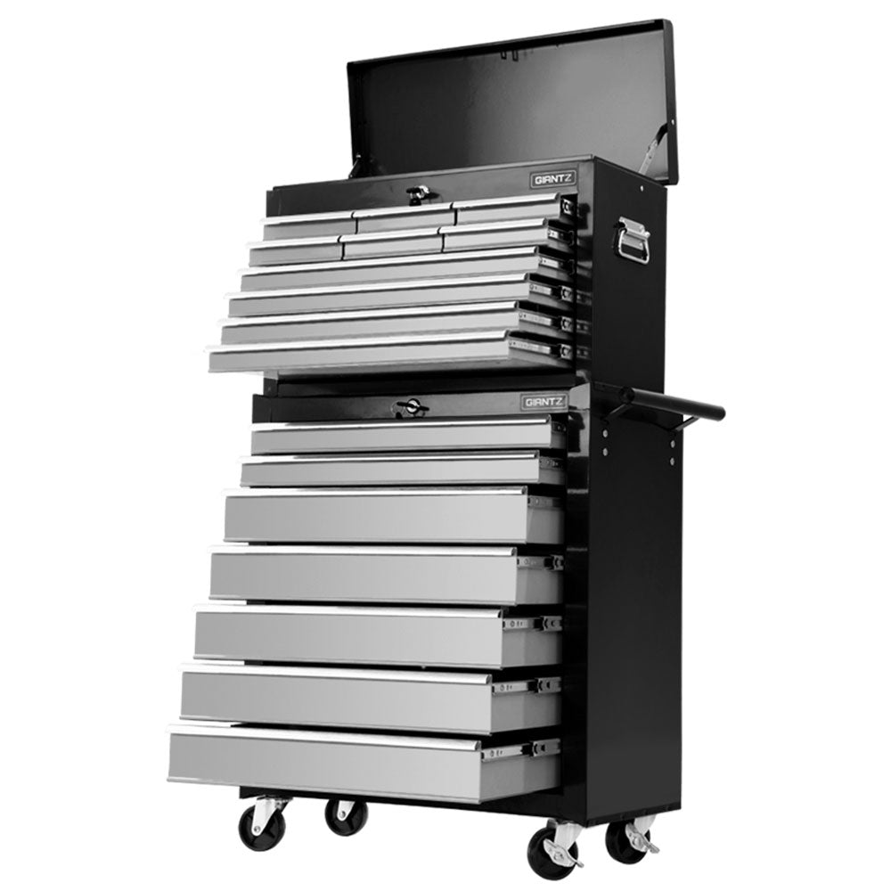 Giantz 17 Drawers Tool Box Trolley Chest Cabinet Cart Garage Mechanic Toolbox Black and Grey freeshipping - Awezingly