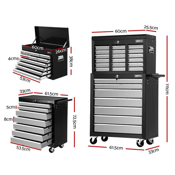 Giantz 17 Drawers Tool Box Trolley Chest Cabinet Cart Garage Mechanic Toolbox Black and Grey freeshipping - Awezingly