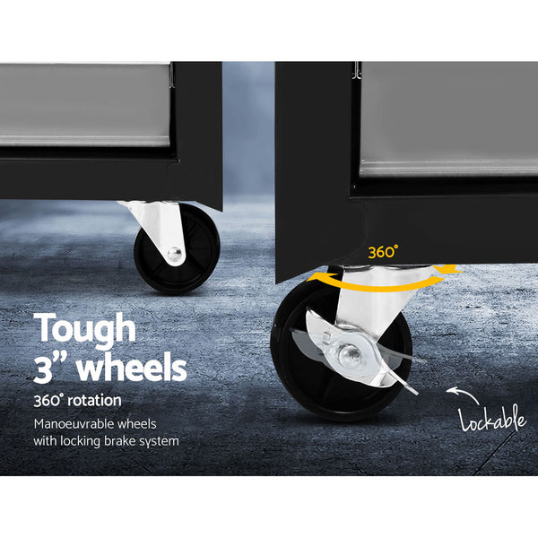 Giantz 17 Drawers Tool Box Trolley Chest Cabinet Cart Garage Mechanic Toolbox Black and Grey freeshipping - Awezingly