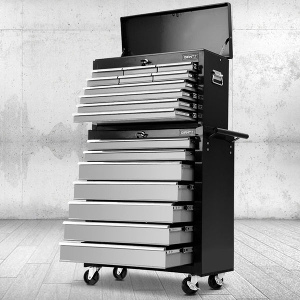 Giantz 17 Drawers Tool Box Trolley Chest Cabinet Cart Garage Mechanic Toolbox Black and Grey freeshipping - Awezingly