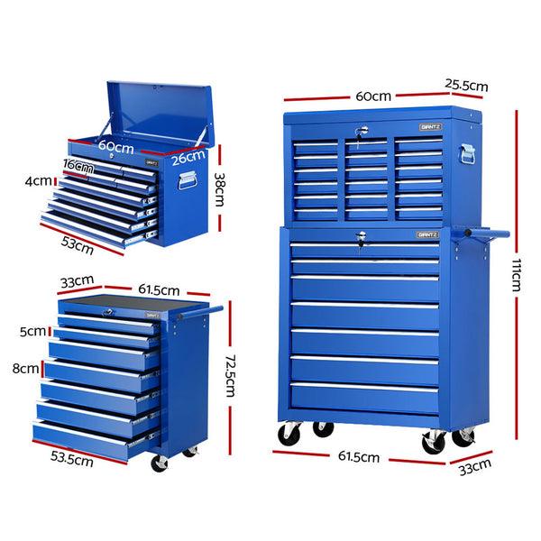 Giantz 17 Drawers Tool Box Trolley Chest Cabinet Cart Garage Mechanic Toolbox Blue freeshipping - Awezingly