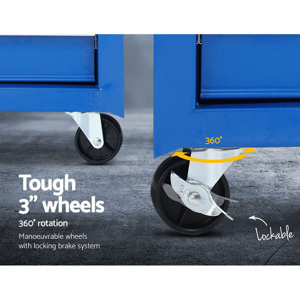 Giantz 17 Drawers Tool Box Trolley Chest Cabinet Cart Garage Mechanic Toolbox Blue freeshipping - Awezingly