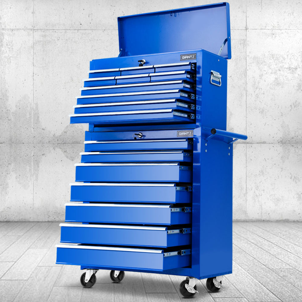 Giantz 17 Drawers Tool Box Trolley Chest Cabinet Cart Garage Mechanic Toolbox Blue freeshipping - Awezingly