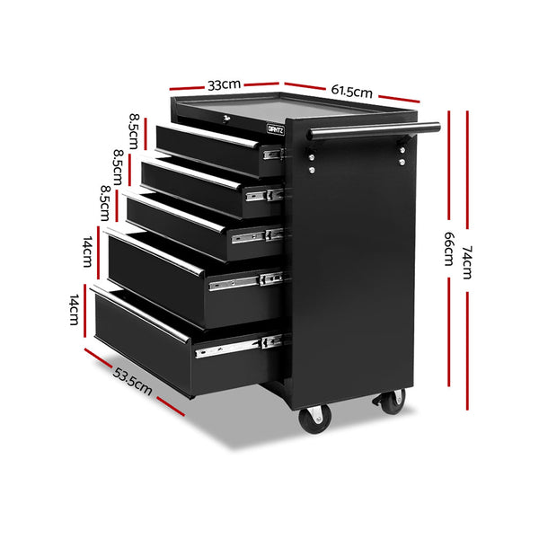 Giantz 5 Drawer Mechanic Tool Box Storage Trolley - Black freeshipping - Awezingly