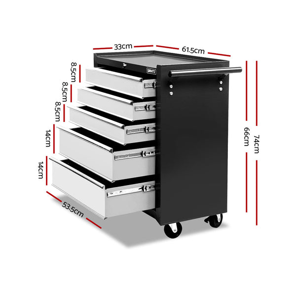 Giantz 5 Drawer Mechanic Tool Box Storage Trolley - Black & Grey freeshipping - Awezingly